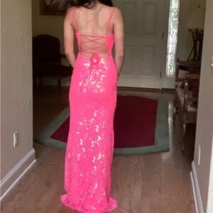 Windsor Neon Pink Sequin Prom Dress